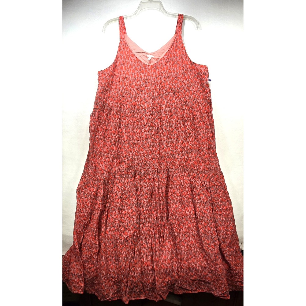 Joie Tea Rose‎ Maxi Dress XXL Red Pink Ikat Print Tiered V-Neck Sleeveless New